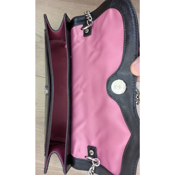 Preston & York Black Leather Shoulder Evening Bag Silver Chain Strap Structured - Picture 13 of 13